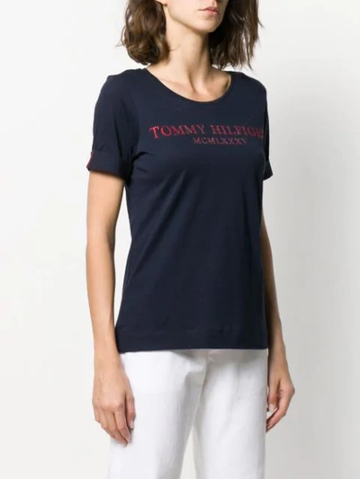 Shop Tommy Hilfiger Rhinestone Logo T-shirt In Blue