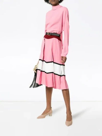 Shop Marni Contrast Waist Pleated Skirt Midi Dress In Pink