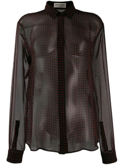 Shop Saint Laurent Polka Dots Sheer Shirt In Black