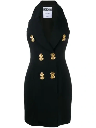Shop Moschino Dollar Sign Vest Style Dress In Black