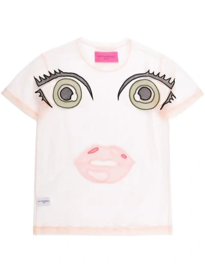 Shop Viktor & Rolf Face Embroidered Tulle T-shirt - Pink