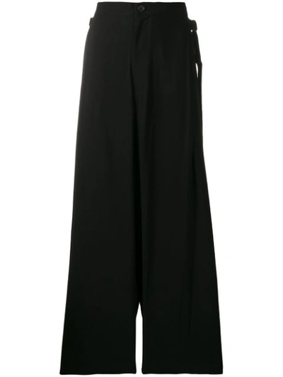 Shop Yohji Yamamoto High Waisted Loose Trousers - Black