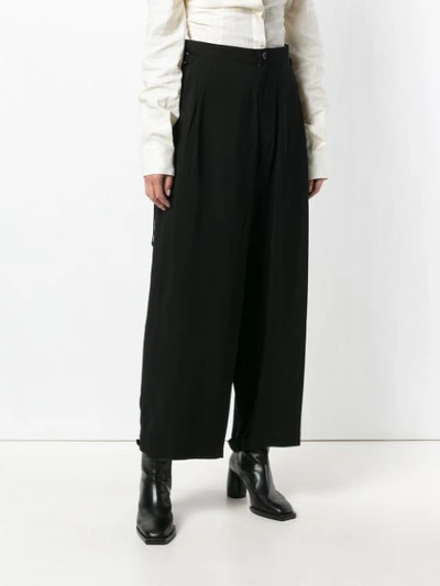 Shop Yohji Yamamoto High Waisted Loose Trousers - Black