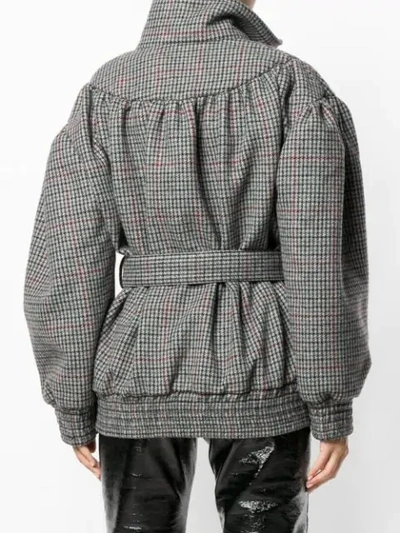 Shop Miu Miu Belted Check Bomber Jacket In Grey