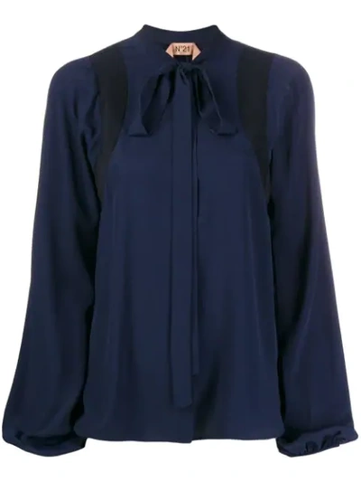 Shop N°21 Pussycat Bow Long-sleeved Blouse In Blue