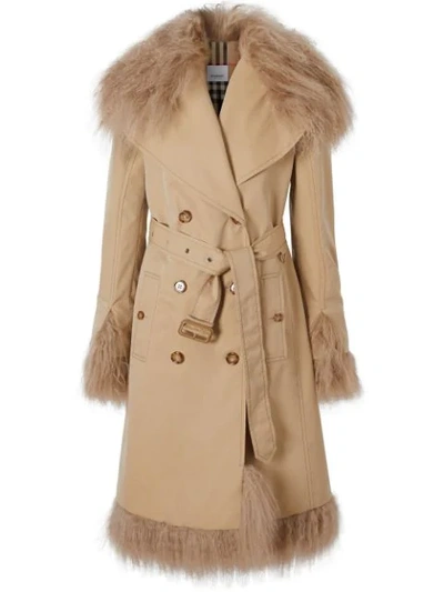 Shop Burberry Shearling Belted Trench Coat In Neutrals