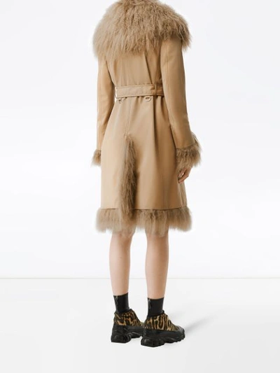 Shop Burberry Shearling Belted Trench Coat In Neutrals