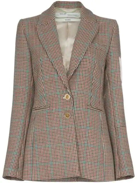 Off-white Neutral Women's Contrast-patch Tweed Blazer In Brown | ModeSens