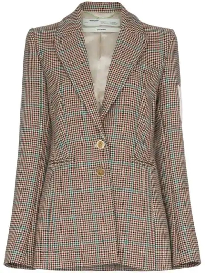 Shop Off-white Contrast-patch Tweed Blazer In Brown