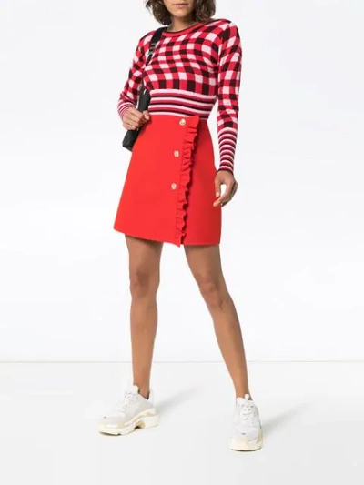 Shop Msgm Frill Trim Mini Skirt - Red