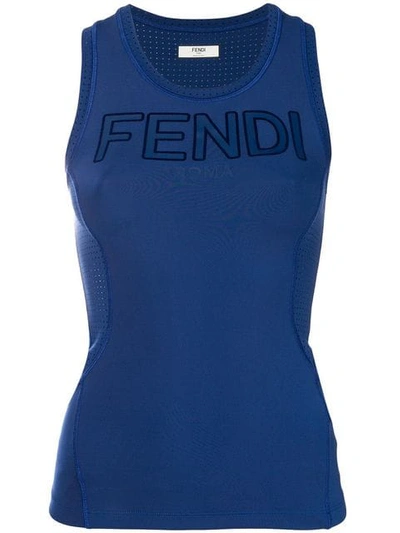 Shop Fendi Logo Tank Top In Blue