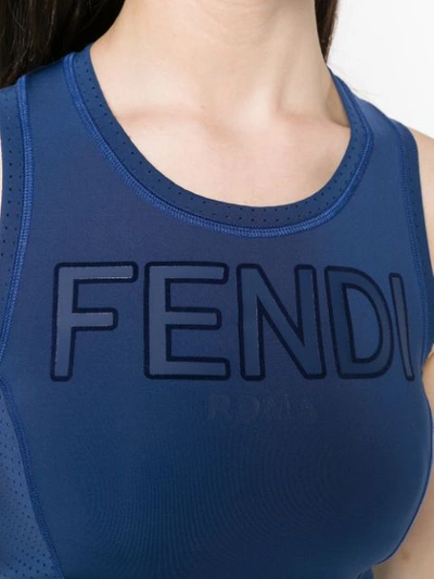 Shop Fendi Logo Tank Top In Blue
