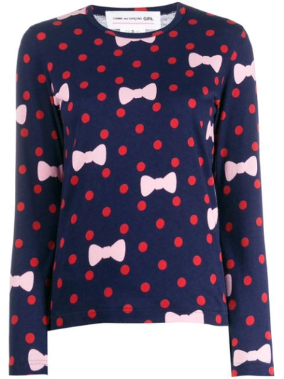 Shop Comme Des Garcons Girl Polka Dot Bow Print Sweater In Blue