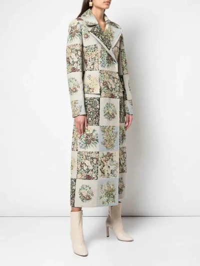 Shop Oscar De La Renta Patchwork Midi Coat In Ecru Multi