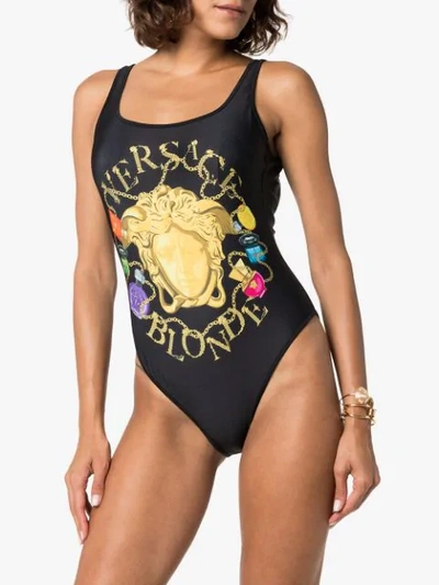 Shop Versace Medusa Print Swimsuit In Black