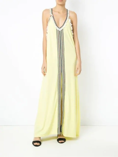 Shop Andrea Bogosian Embroidered Long Dress In Yellow