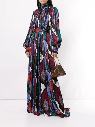 Shop Carolina Herrera Feather Print Long Dress In Multicolour