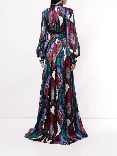 Shop Carolina Herrera Feather Print Long Dress In Multicolour