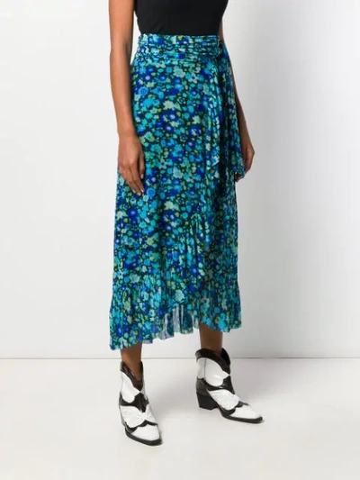 Shop Ganni Floral Print Midi Skirt In Blue