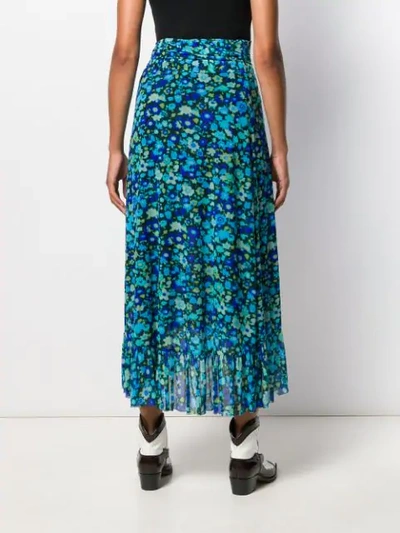 Shop Ganni Floral Print Midi Skirt In Blue