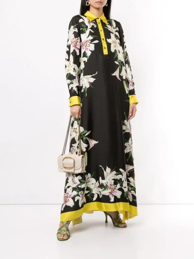 Shop Dolce & Gabbana Lily-print Asymmetric Dress In Black