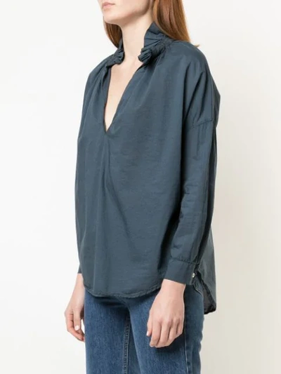 A SHIRT THING FRILLED SPLIT NECK SHIRT - 蓝色