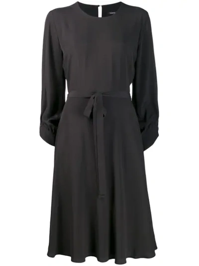 Shop Luisa Cerano Belted Flared Dress In 0195 Black