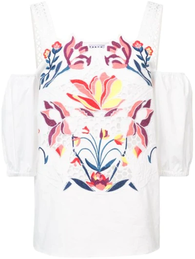 Shop Tanya Taylor Floral Embroidered Dropped Shoulders Blouse - White