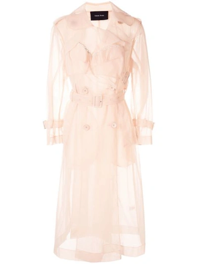 Shop Simone Rocha Sheer Double Breasted Trench Coat In Neutrals