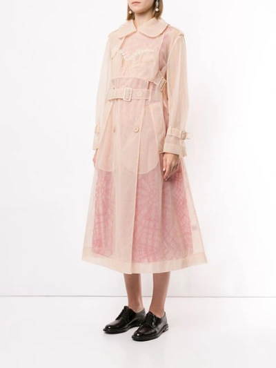 Shop Simone Rocha Sheer Double Breasted Trench Coat In Neutrals