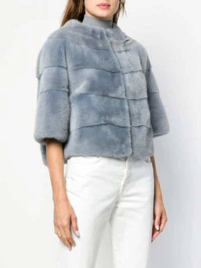 Shop Manzoni 24 Short-sleeve Fur Jacket - Blue