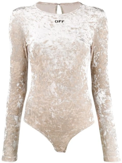 Shop Off-white Stretch Velvet Bodysuit In Neutrals