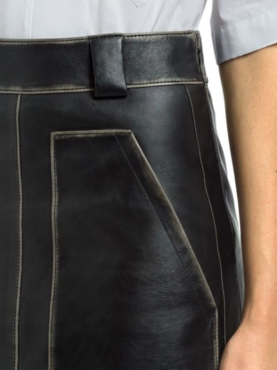 Shop Prada A-line Leather Mini Skirt - Black