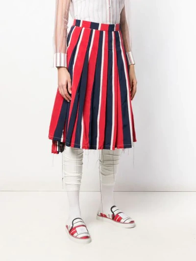 Shop Thom Browne Wide Repp Rwb Stripe Pleated Skirt In Blue