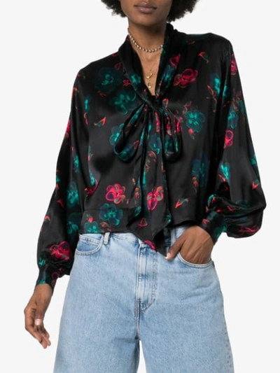 Shop Ganni Floral Print Blouse In Black