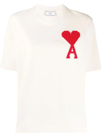 Shop Ami Alexandre Mattiussi Big Coeur Patch T-shirt In Neutrals