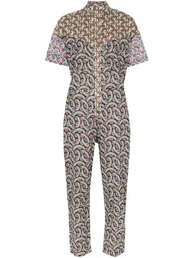 ISABEL MARANT ÉTOILE LINDSIE V NECK PATCHWORK COTTON JUMPSUIT - 粉色