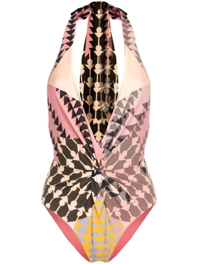 Shop Self-portrait Patterned Swimsuit In Pink