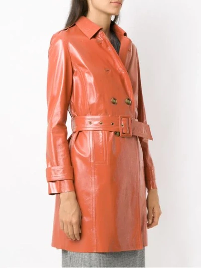 Shop Nk Leather Trench Coat In Brown