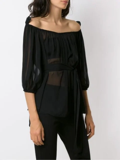 Shop Andrea Bogosian Gathering Silk Blouse In Black