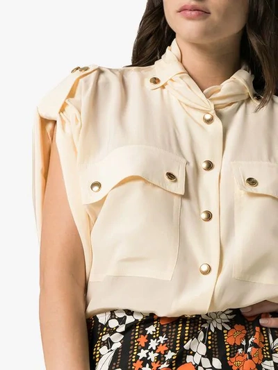 Shop Chloé Silk Button Up Sleeve Top In Neutrals