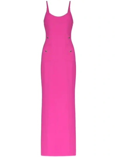 Shop Alessandra Rich Crystal-button Long Dress In Pink