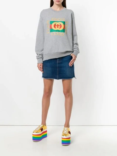 Shop Gucci Logo Sweatshirt In Grey