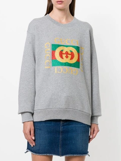 Shop Gucci Logo Sweatshirt In Grey