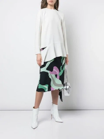Tibi Triacetate Long-sleeve Top With Detached Hem In White