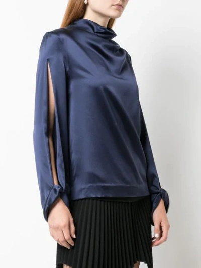 Shop Dion Lee Draped Silk Blouse In Blue