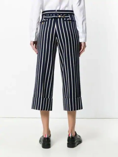 Shop Thom Browne Cropped Stripe Silk Trousers - Blue