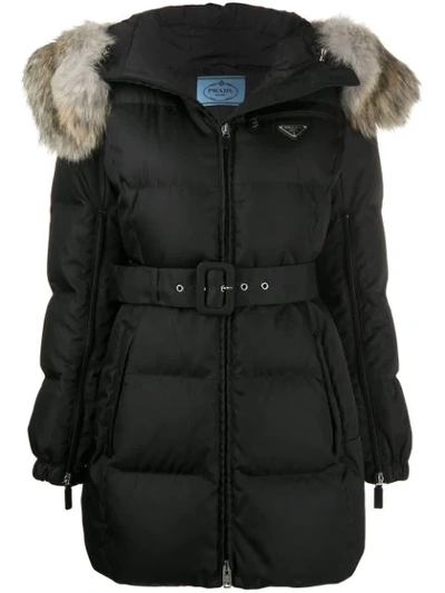 Shop Prada Padded Hooded Jacket In F0002 Nero