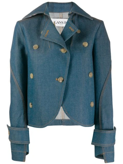 Shop Lanvin Asymmetric Cut Denim Jacket In Blue