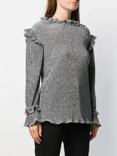 Shop Alberta Ferretti Metallic Knit Ruffled Sweater In Grey